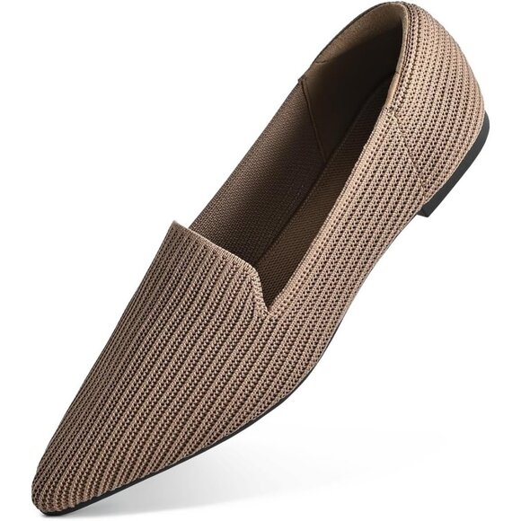 Brown Faux Suede Slip-On Knit Ballet Flats for Dressy Casual Office Work - Picture 1 of 8